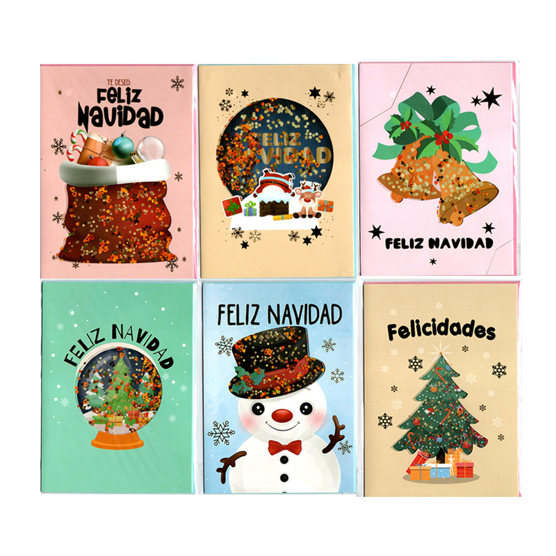 Tarjetas de felicitación lentejuelas c/sobre Feliz Navidad