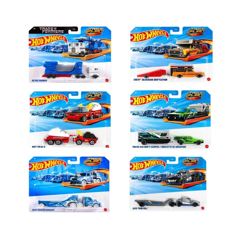 Caja de 6 camiones de transporte Track Fleet Hot Wheels 1:64