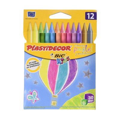 Distribuidor mayorista de Caja de 12 ceras de colores pastel y metálicos Plastidecor Bic Kids