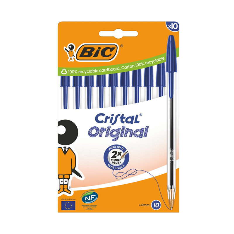 Set 10 bolígrafos Bic Cristal Original 1.0mm - azul
