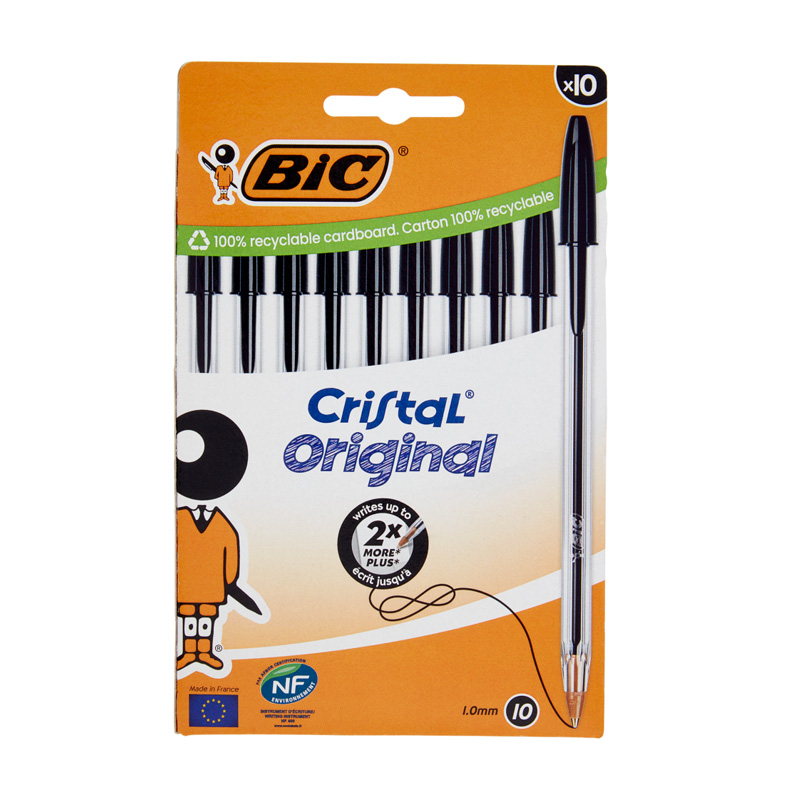 Set 10 bolígrafos Bic Cristal Original 1.0mm - negro