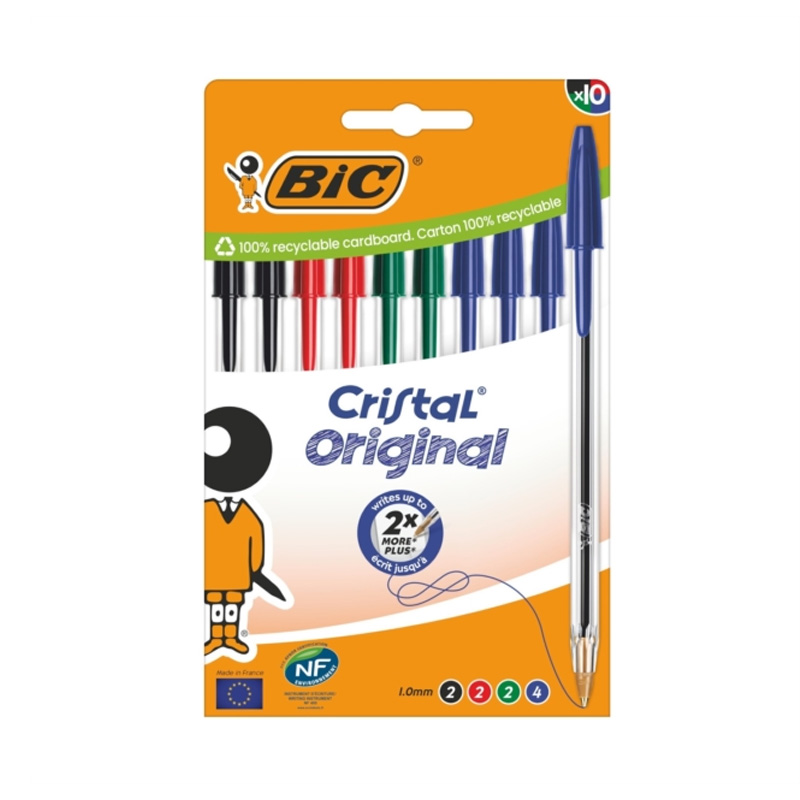 Set 10 bolígrafos Bic Cristal Original 1.0mm