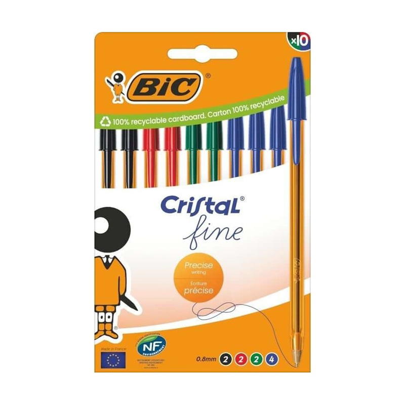 Set 10 Bic Cristal Fine 0.8mm
