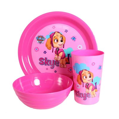儿童塑料盘碗杯三件套：狗狗巡逻队（Paw Patrol）女生版 粉红色 批发