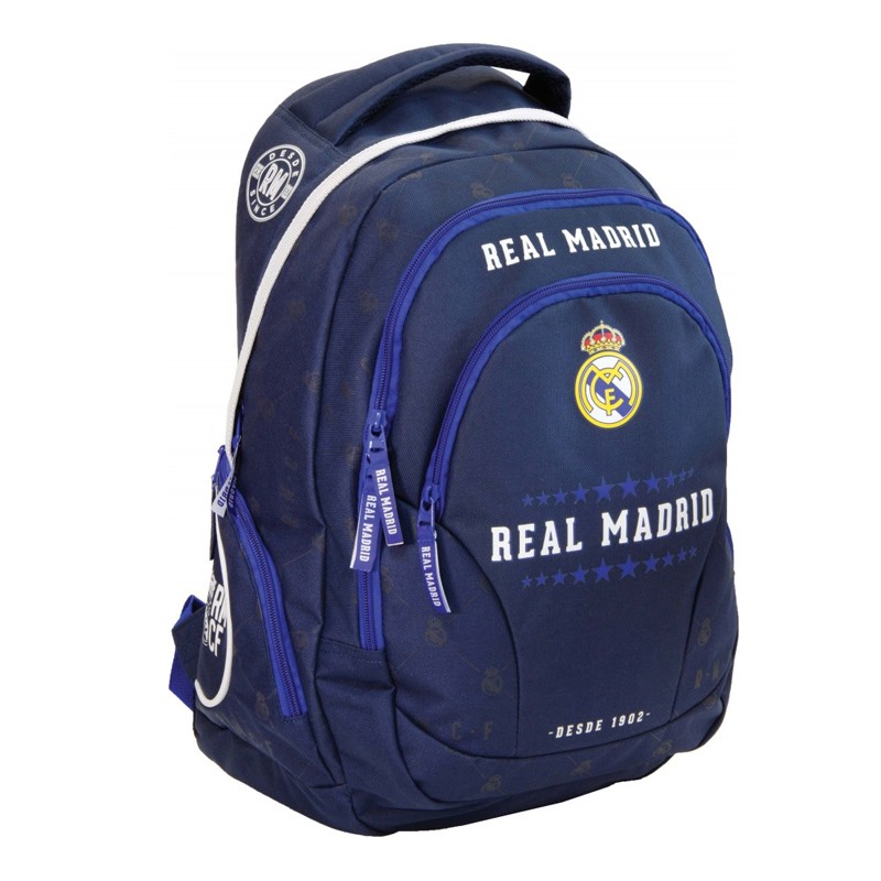 Mochila escolar azul 45cm Real Madrid 4 cremalleras - Kilumio