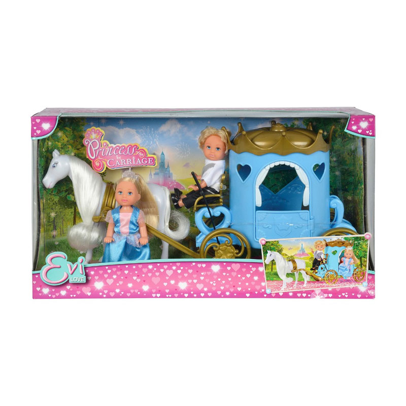 Distribuidor mayorista de Muñeca Evi Love y Timmy en un carruaje con un caballo