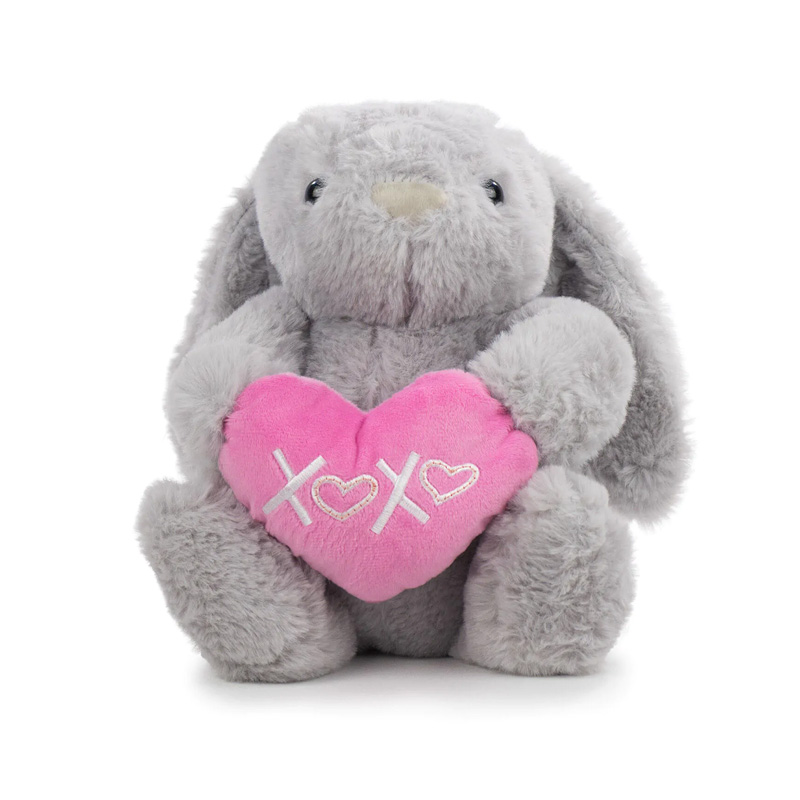 Peluche Conejo c/corazón 28cm - gris