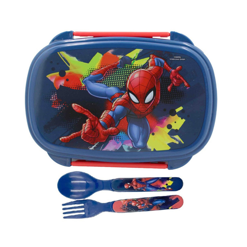 Sandwichera rectangular c/cubiertos Spiderman