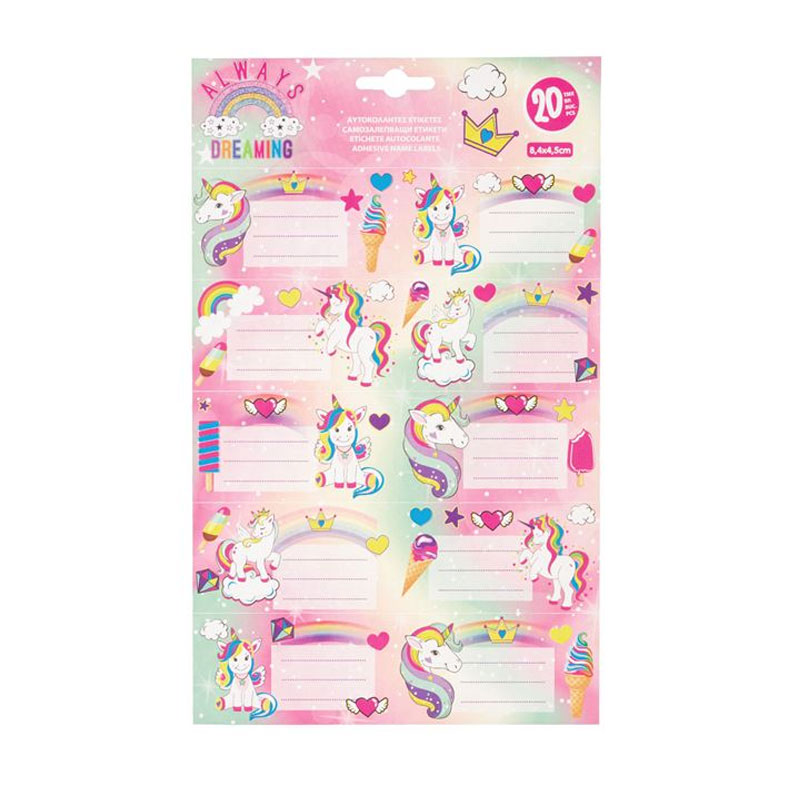 Distribuidor mayorista de 20 etiquetas adhesivas nombre Unicornios