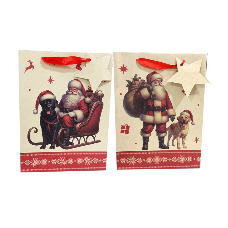 Bolsa de regalo Papá Noel c/perro Navidad 24cm