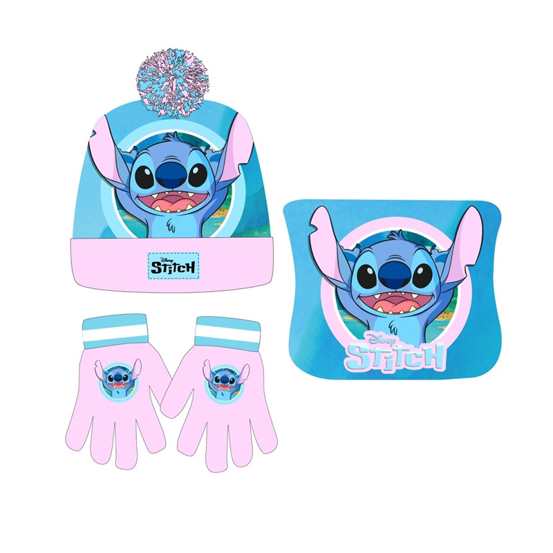 Set gorro guantes y braga cuello 54cm Stitch Disney - azul