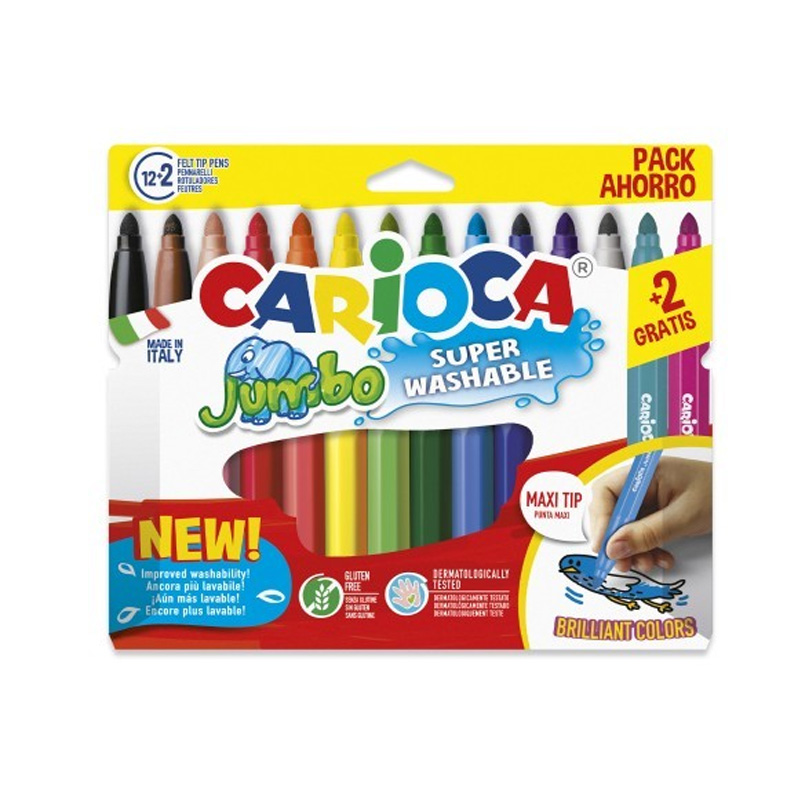 Set de 14 Rotuladores Carioca Jumbo Superwashable Brillant Colors