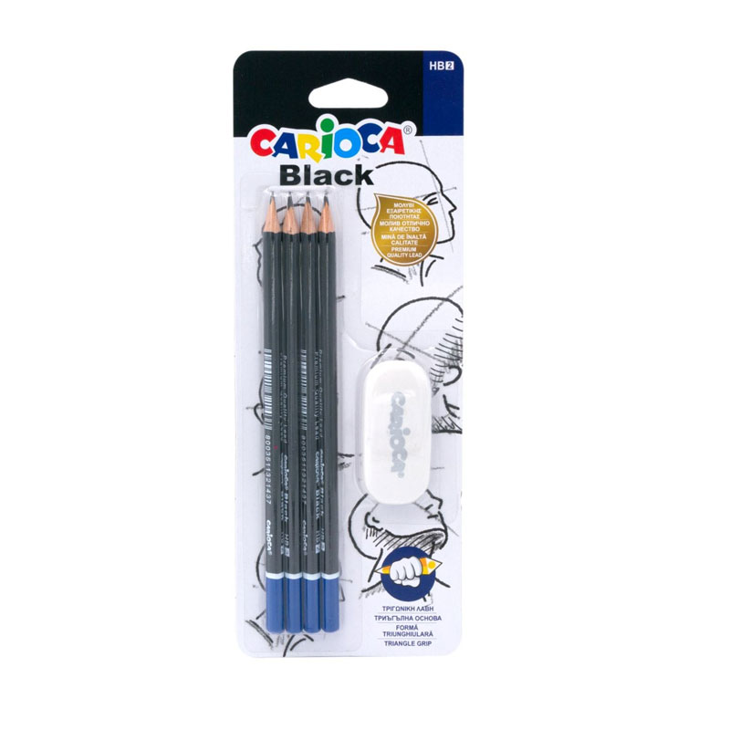 Set de 4 lápices c/goma HB2 Carioca