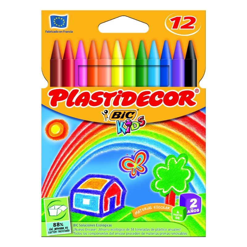 Distribuidor mayorista de Caja de 12 ceras de colores Plastidecor Bic Kids