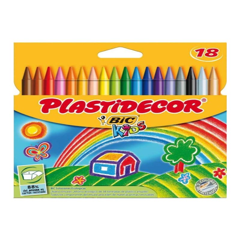 Distribuidor mayorista de Caja de 18 ceras de colores Plastidecor Bic Kids