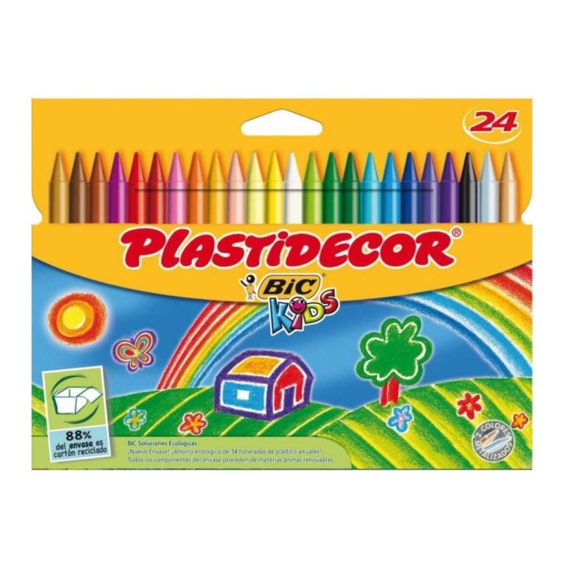 Distribuidor mayorista de Caja de 24 ceras de colores Plastidecor Bic Kids