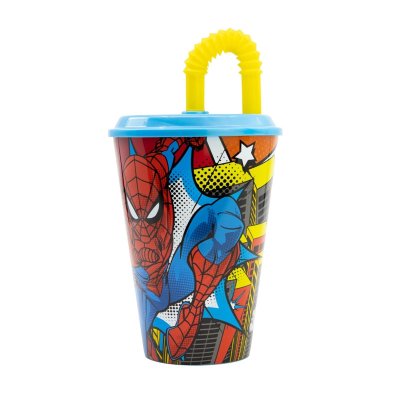 Vaso con caña 450ml Spiderman Arachnid Grid