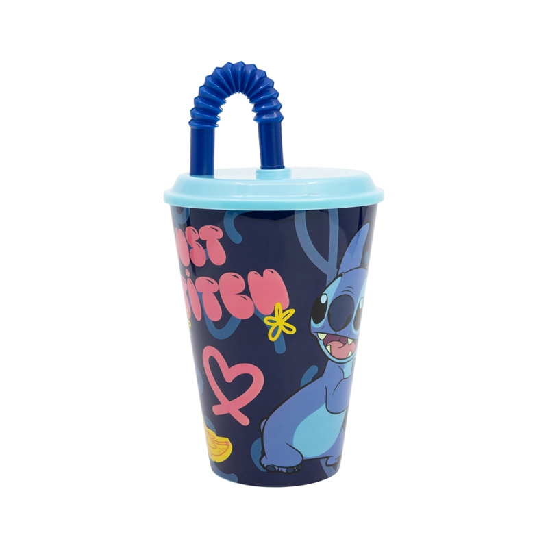 Vaso con caña 450ml Stitch - azul claro