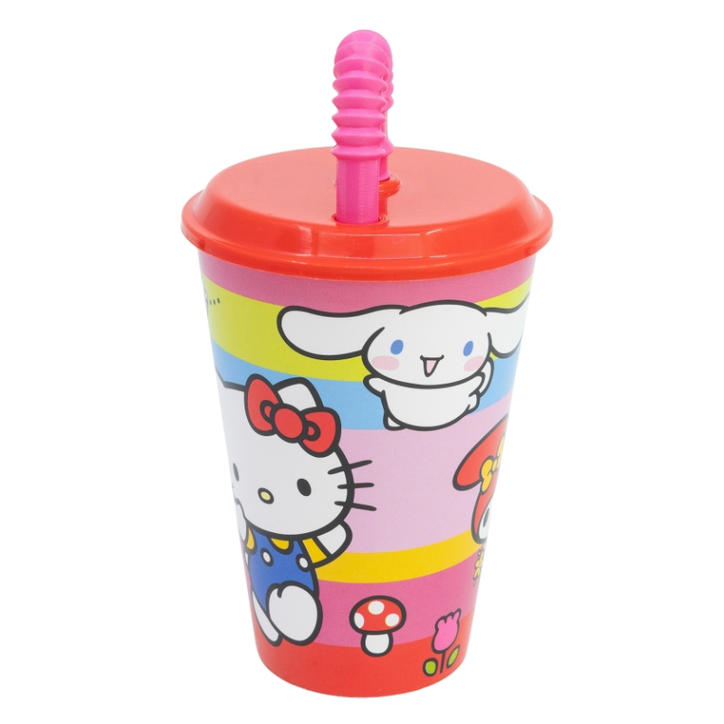 Vaso con caña 430ml Hello Kitty and Friends