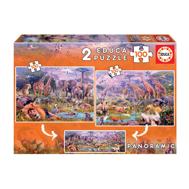 Puzzles Panorámico Animales salvajes 2x100pzs