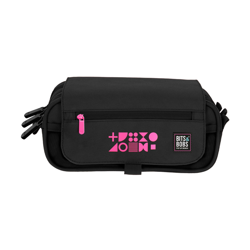 Estuche portatodo triple c/solapa Bits&Bobs - flúor fucsia