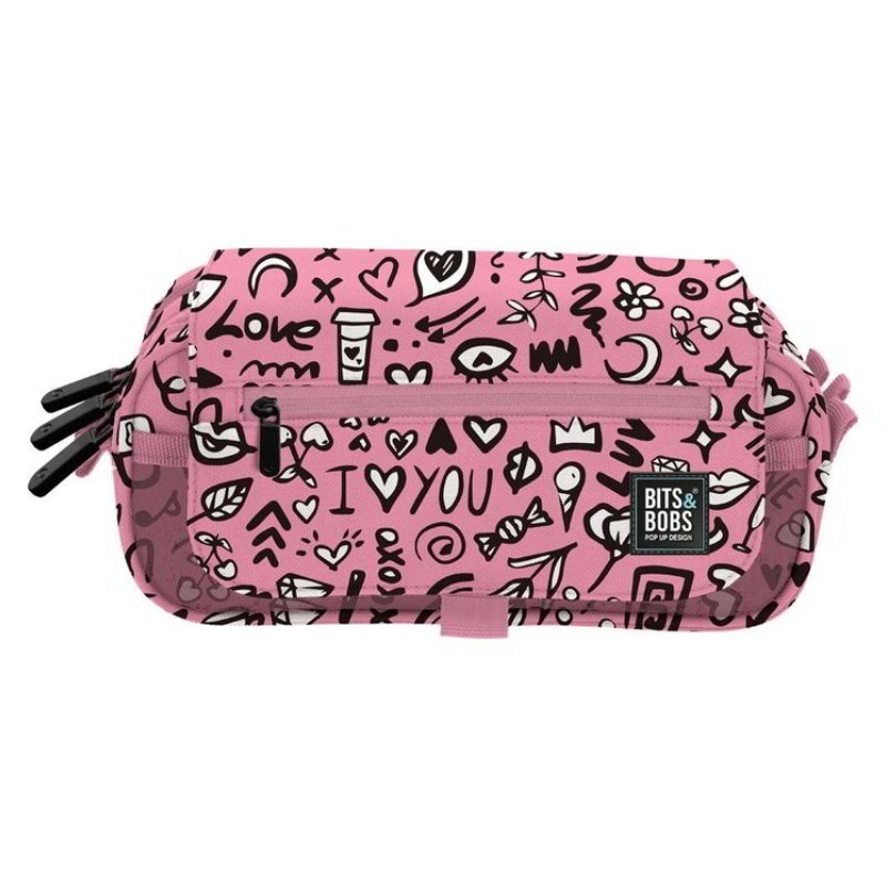 Estuche portatodo triple c/solapa Bits&Bobs I Love You