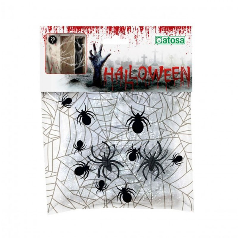 Set arañas con telaraña Halloween 20gr - blanco