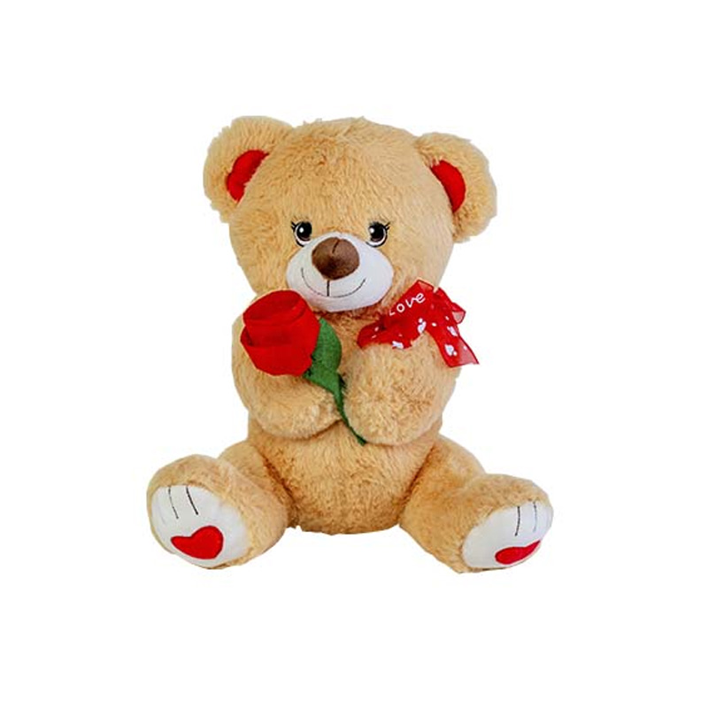 Peluche Oso 30cm c/flor San Valentin - marrón