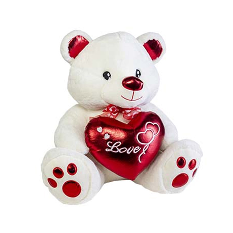 Peluche Oso 30cm c/corazón Love San Valentin - blanco