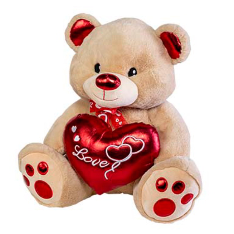 Peluche Oso 2 Corazones Love Brillantes 40cm San Valentin - marrón