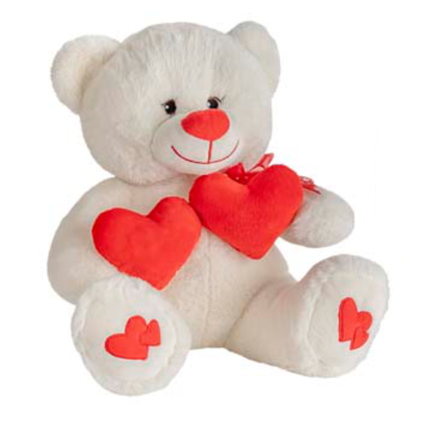 Peluche Oso 2 corazones 30cm San Valentin - blanco