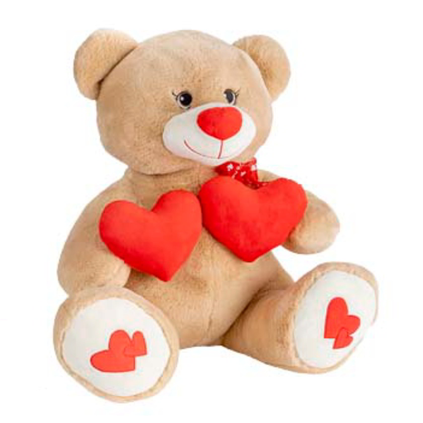 Peluche Oso 2 corazones 30cm San Valentin - marrón