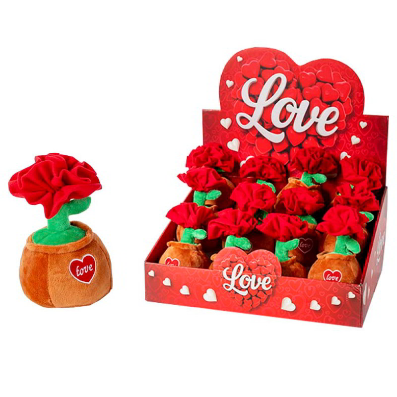 Expositor Peluche Maceta Flor Love San Valentin 18cm