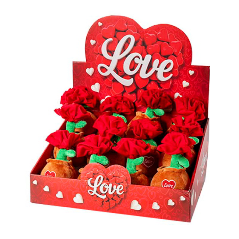 Distribuidor mayorista de Expositor Peluche Maceta Flor Love San Valentin 18cm