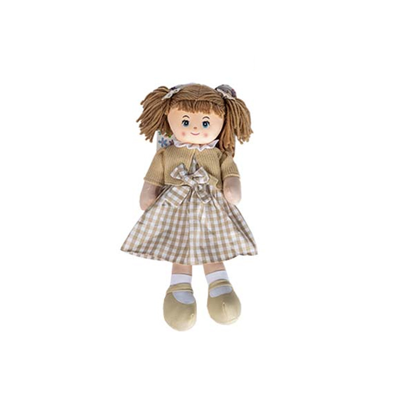 Peluche Muñeca vestido cuadros 40cm - beige