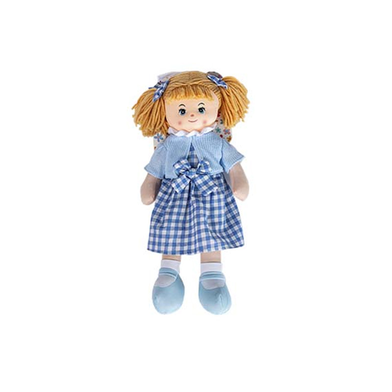 Peluche Muñeca vestido cuadros 40cm - azul