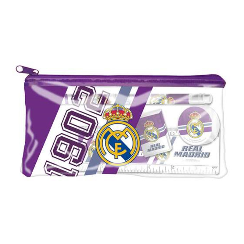 Distribuidor mayorista de Set de papelería estuche de plástico + 4 piezas Real Madrid - morado