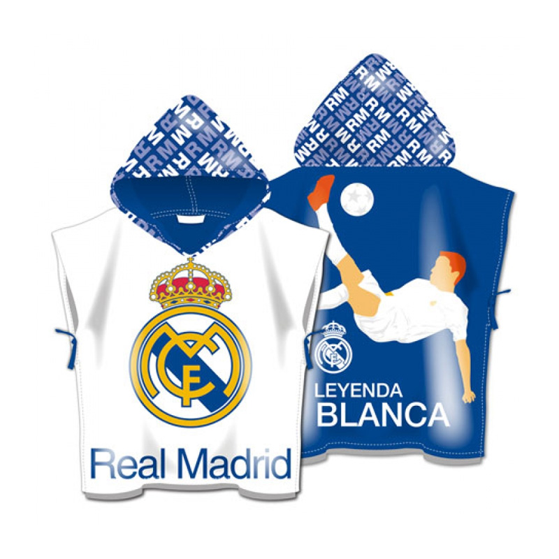Poncho toalla microfibra 55x55cm Real Madrid Leyenda Blanca