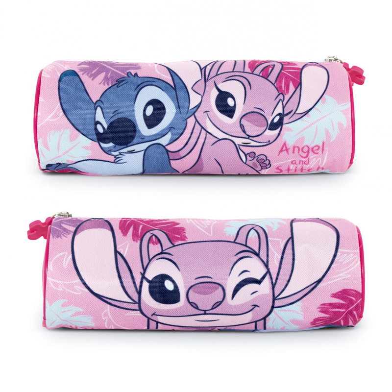 Estuche cilíndrico Stitch & Angel Disney 21x7cm - rosa