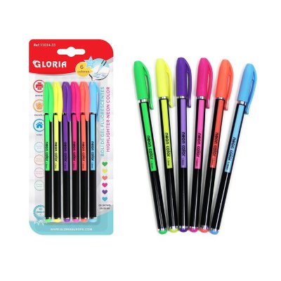 Set 6 bolígrafos de gel fluorescentes