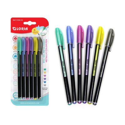 Set 6 bolígrafos de gel metalizados pastel