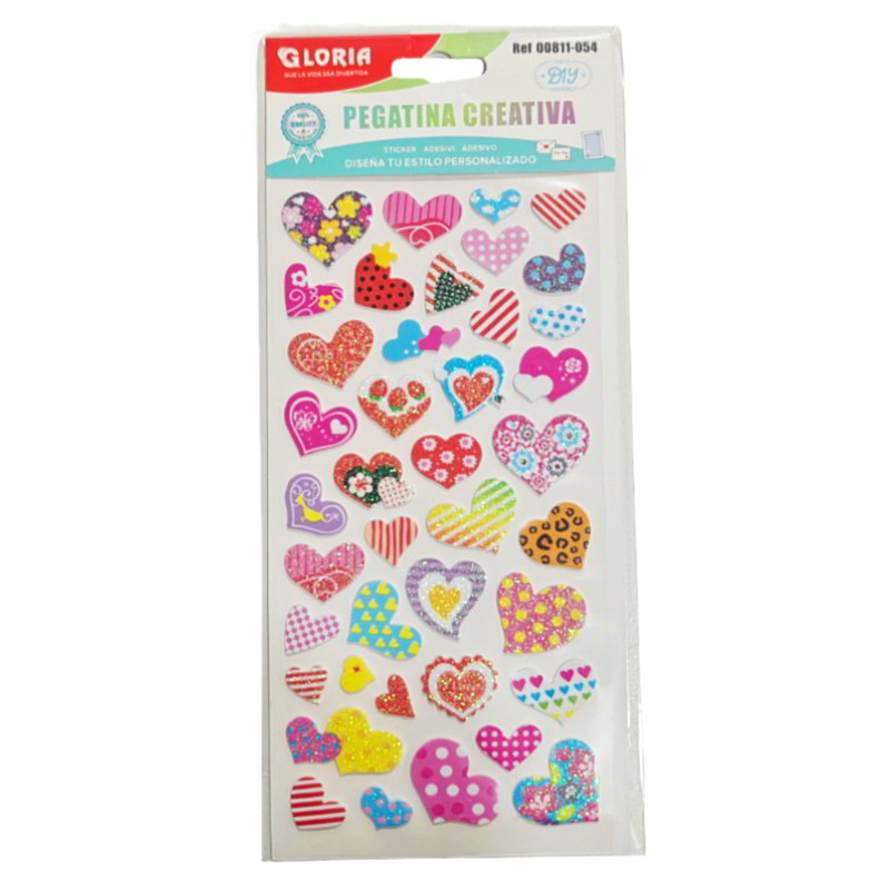 Pegatinas 3D Corazones purpurina