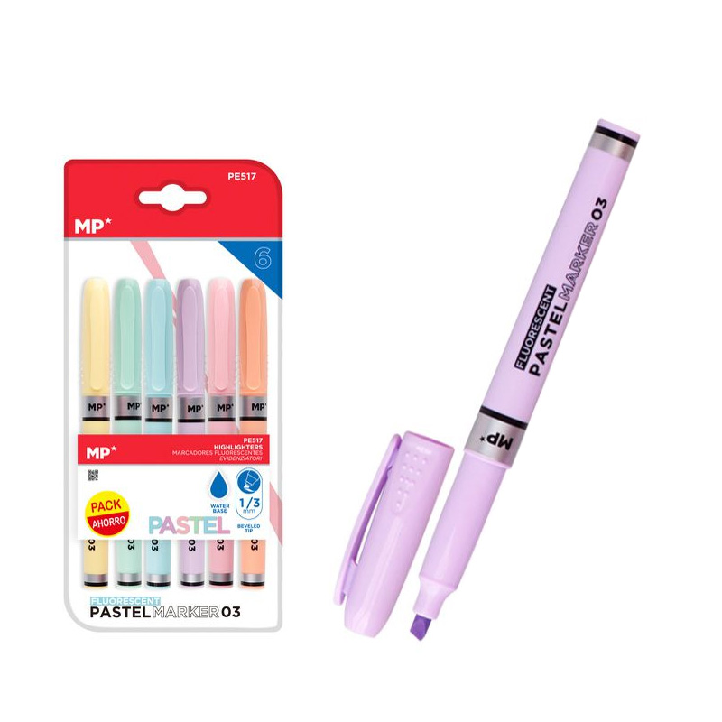 Set de 6 rotuladores pastel fluorescentes