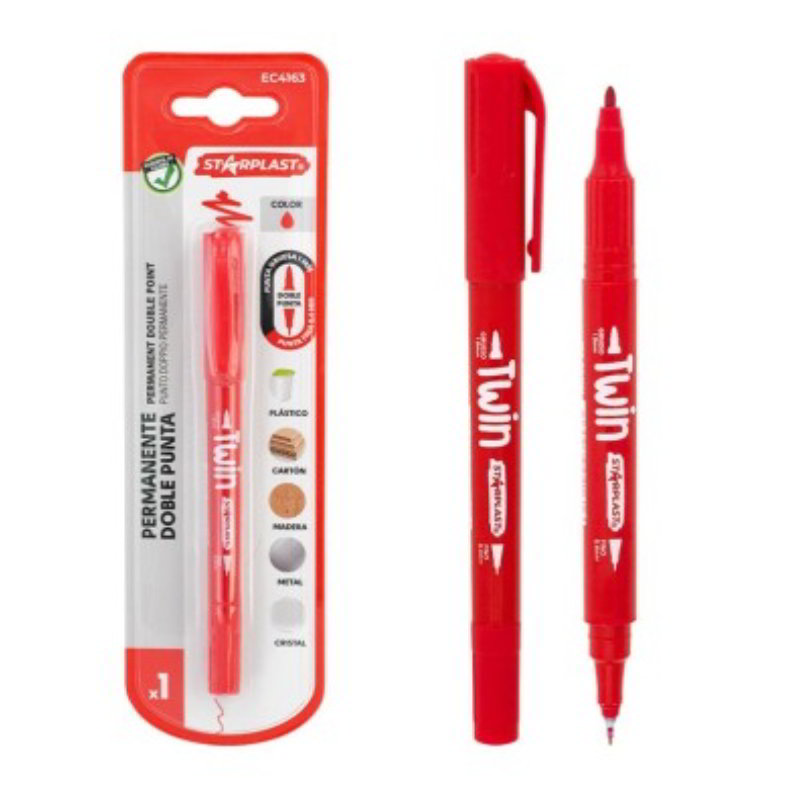 Distribuidor mayorista de Rotulador permanente doble punta - rojo