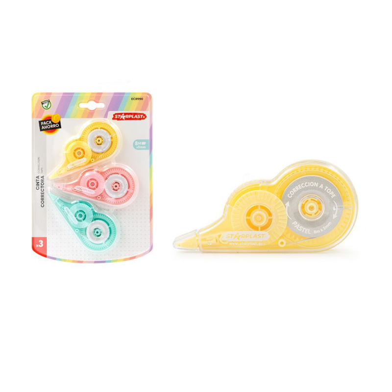 Set de 3 cintas correctoras 5mm x 8 metros - colores pastel