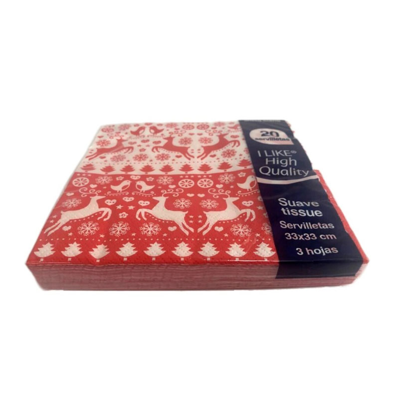 Paquete 20 servilletas 33x33cm 3 hojas Renos