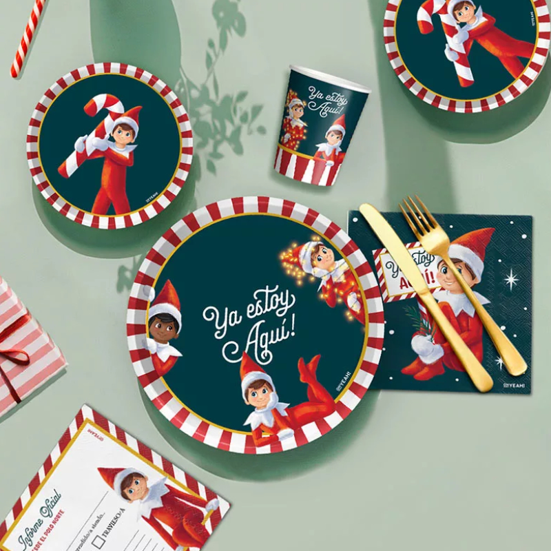 Distribuidor mayorista de 6 platos desechables 23cm Elf on the Shelf Elfo Navidad