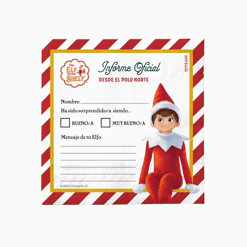 Paquete 30 servilletas 33x33cm The Elf on The Shelf Elfo Navidad Carta