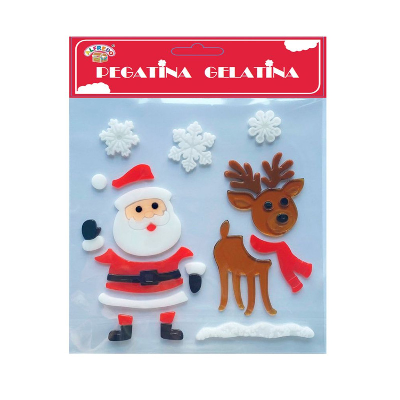Decoración pegatinas gelatina Papa Noel c/reno Navidad NV9414