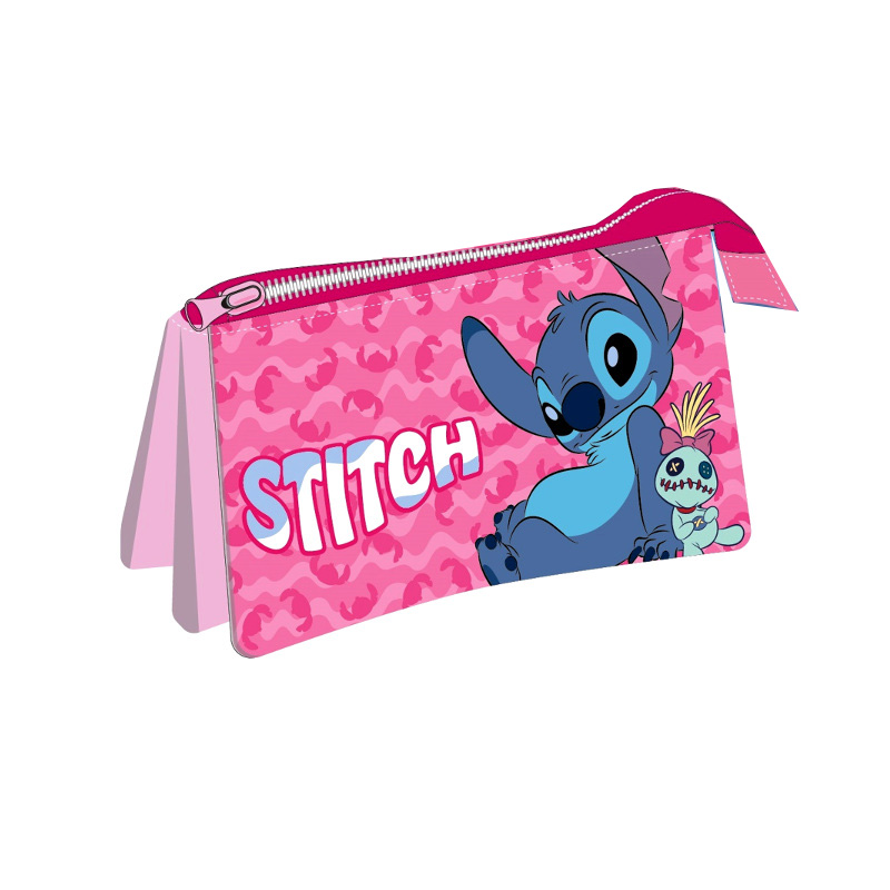 Estuche triple 22cm Stitch Disney - rosa